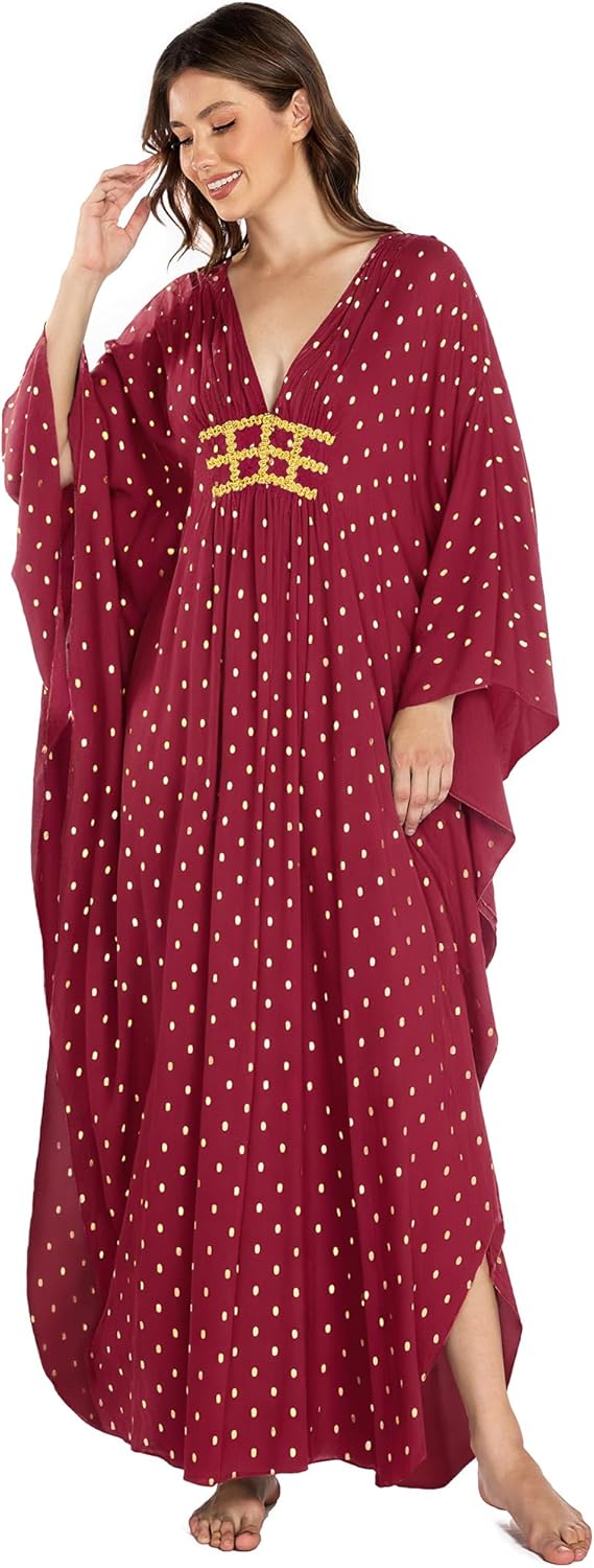 Bsubseach Kaftan Dresses for Women Polka Dot Batwing Sleeve Caftans Moo Moos for Women Plus Size Beach Vacation Coverup - Image 7