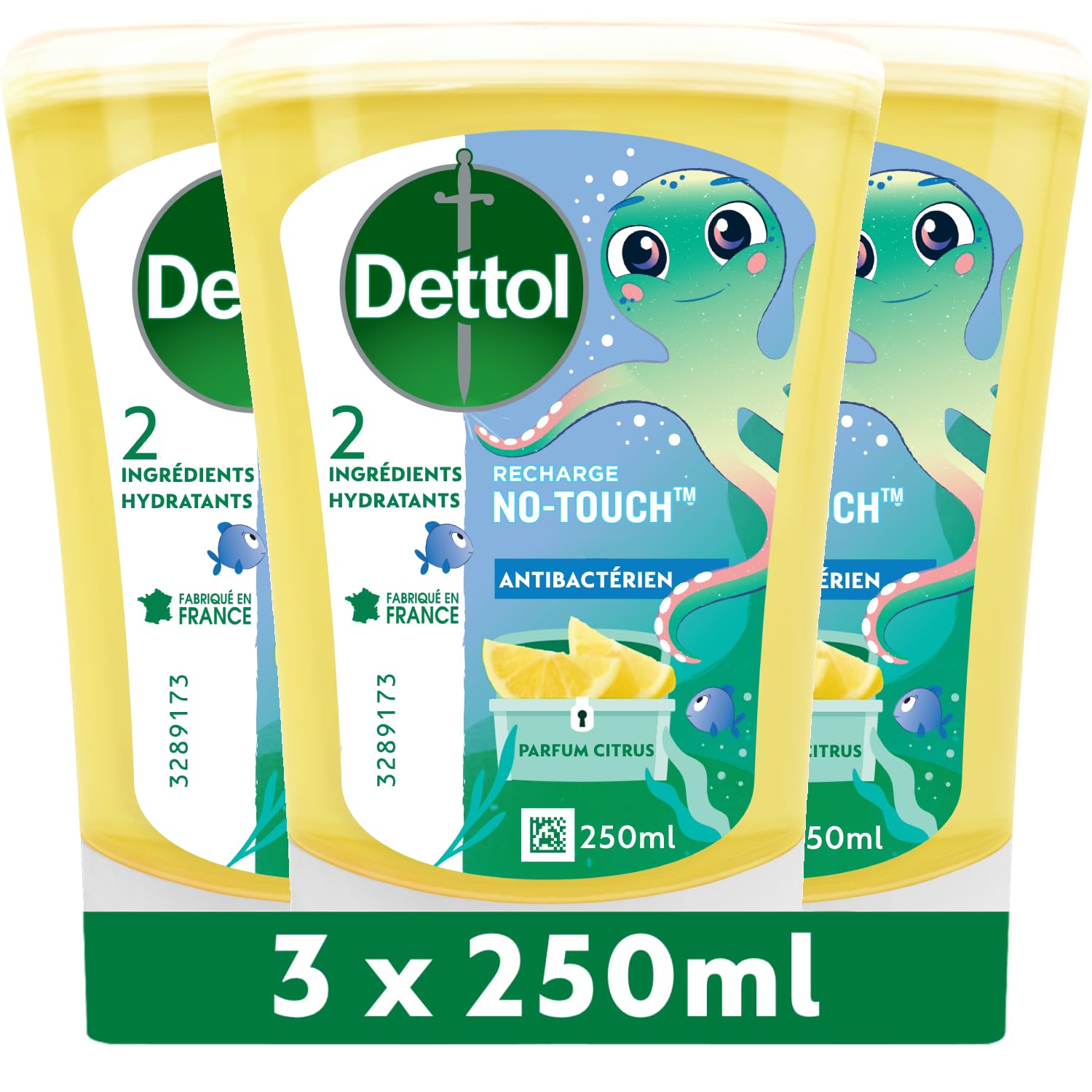 Dettol Pack de recambios de jabón líquido – Perfume de pomelo – Acción de limpieza – 3 x 250 ml