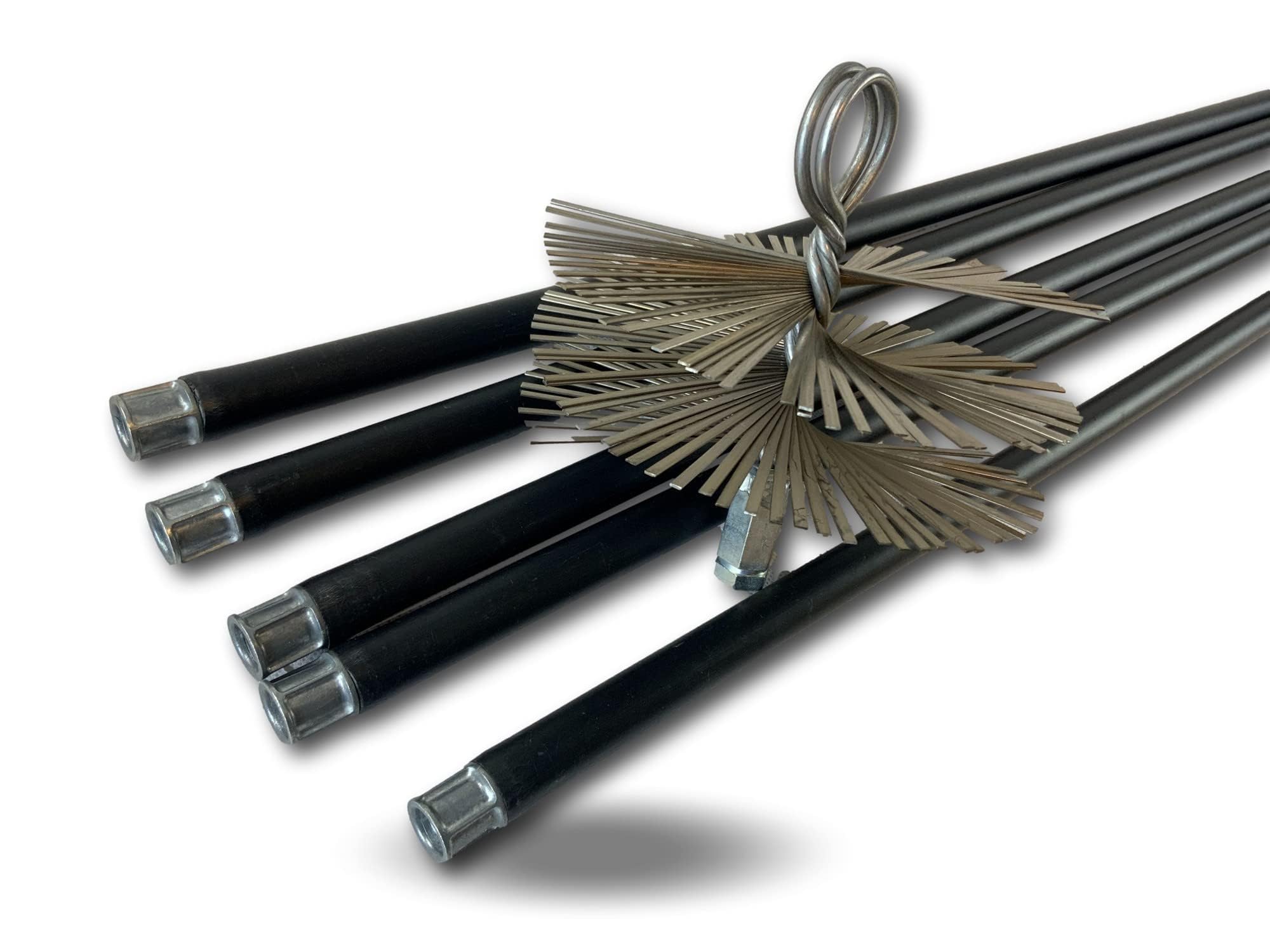 Kibros Kit spazzacamino classico non intubate acciaio Ø 180 mm 5 aste | Scovolo in acciaio piatto, 5 aste nere cave Ø 17 mm, 5×1,4 m per un totale di 7 m.