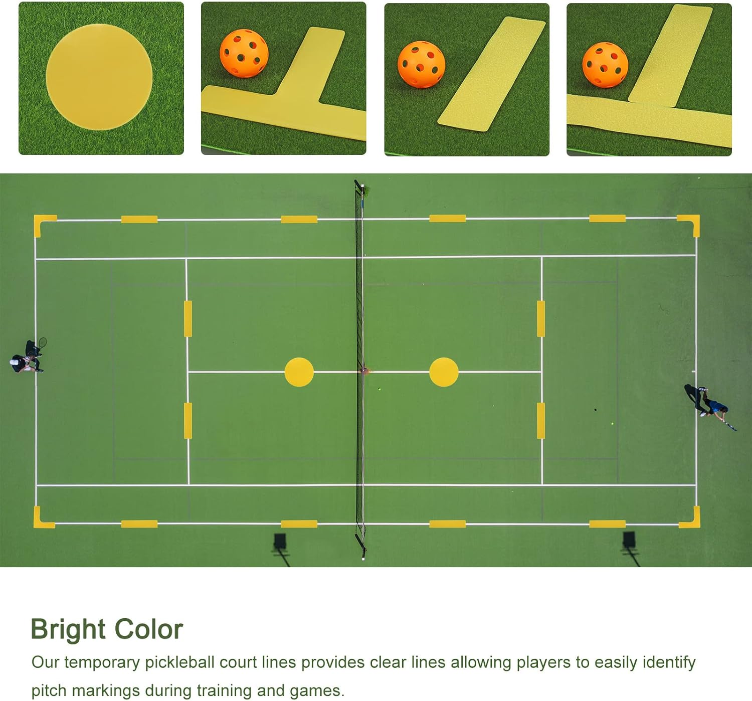 PATIKIL Court Line Marker Kit, Pickleball Court Marking Set Pickleball Lines for Outdoor Court Throw Down PVC Plastic Markers for Mini Tennis Court, Yellow