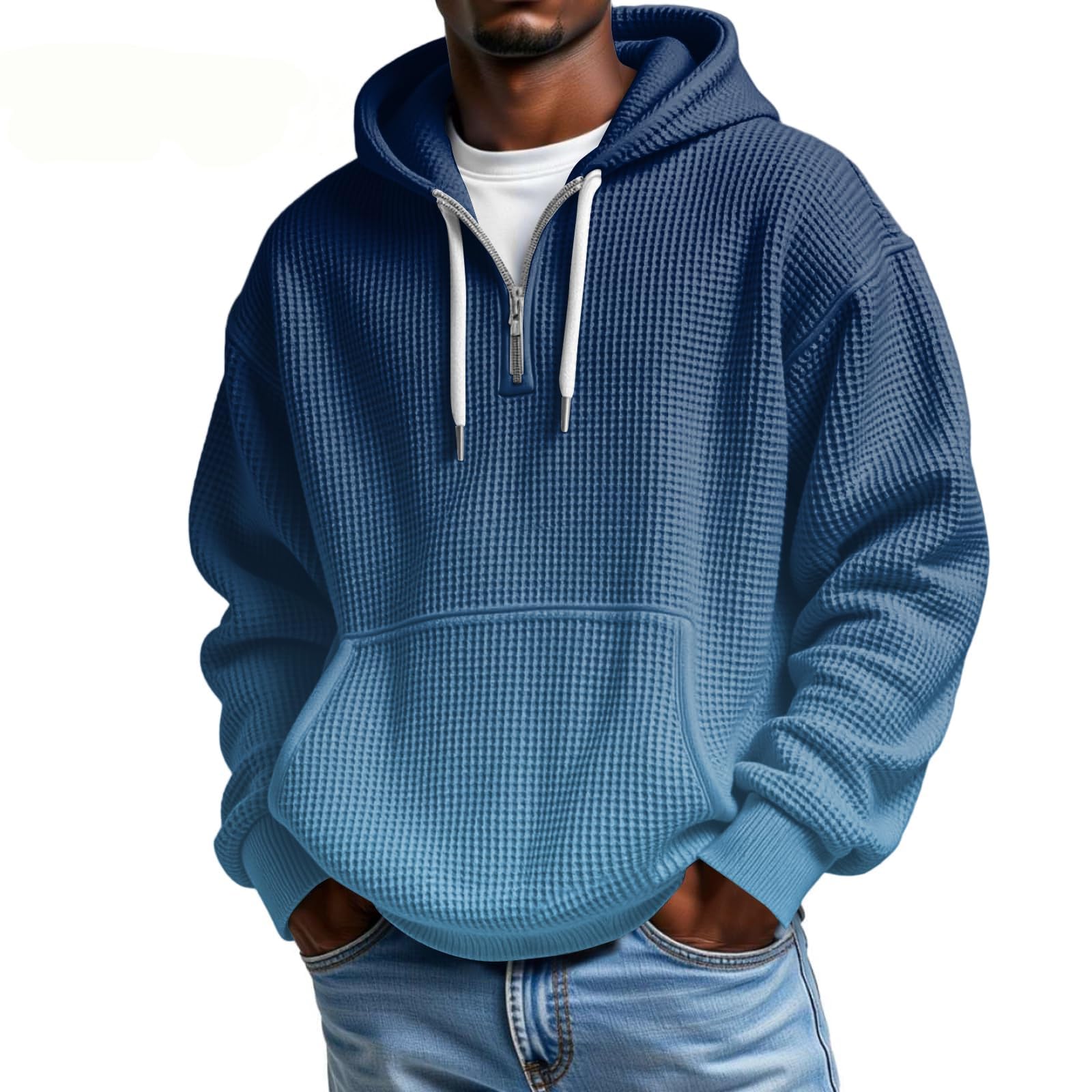 Sudaderas con Capucha Corta Men's Gradient Long Sleeved Hooded Sweatshirt Outerwear Originales (Blue, XXL) Clothing Chaqueta Hombre Entretiempo Sudadera Cremallera Gimnasio Ropa Anti