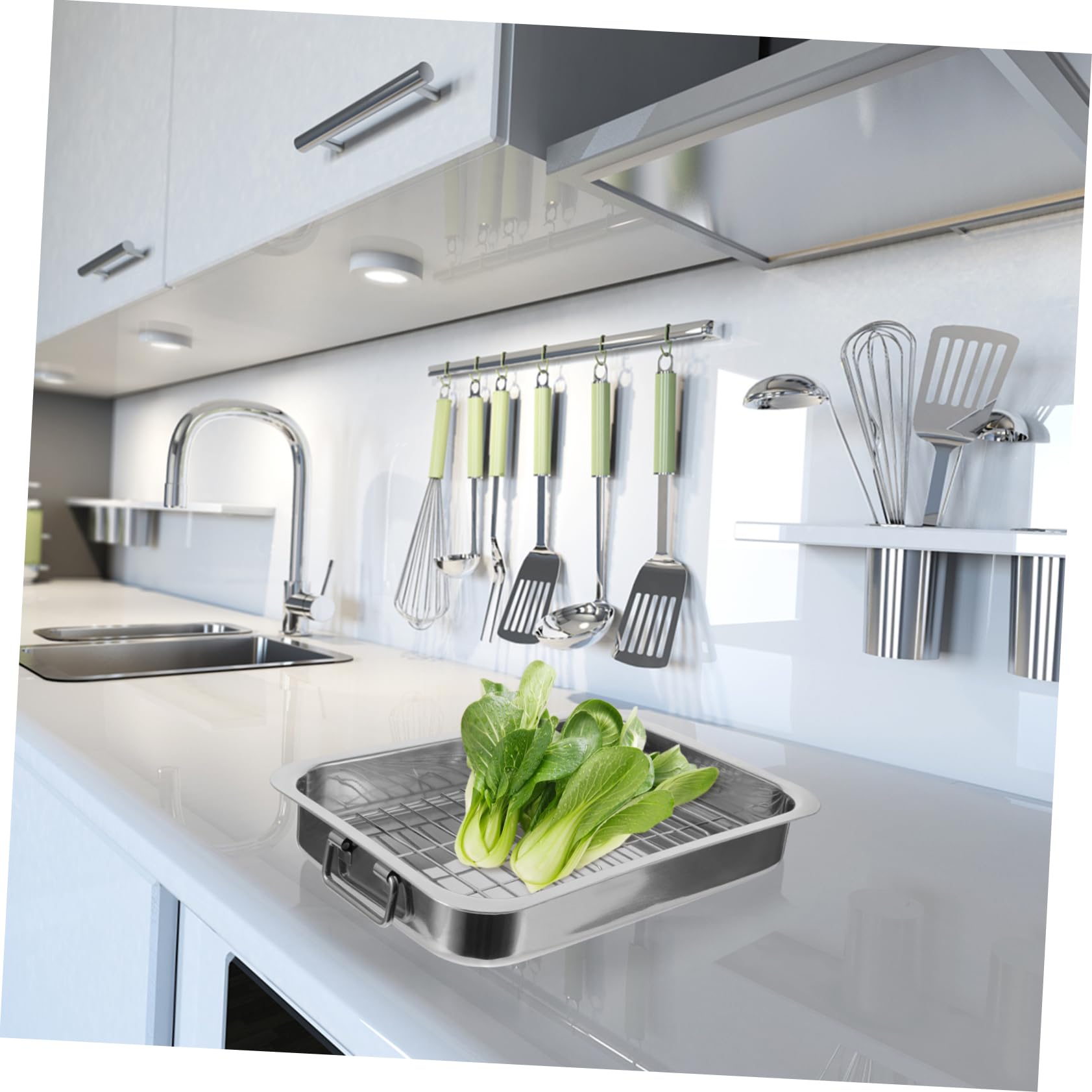 Ciieeo Bandeja Para Hornear Con Rejilla Rectangular 33x23x5 Cm Acero Inoxidable Resistente Horno Cocina Multiusos Almacenamiento