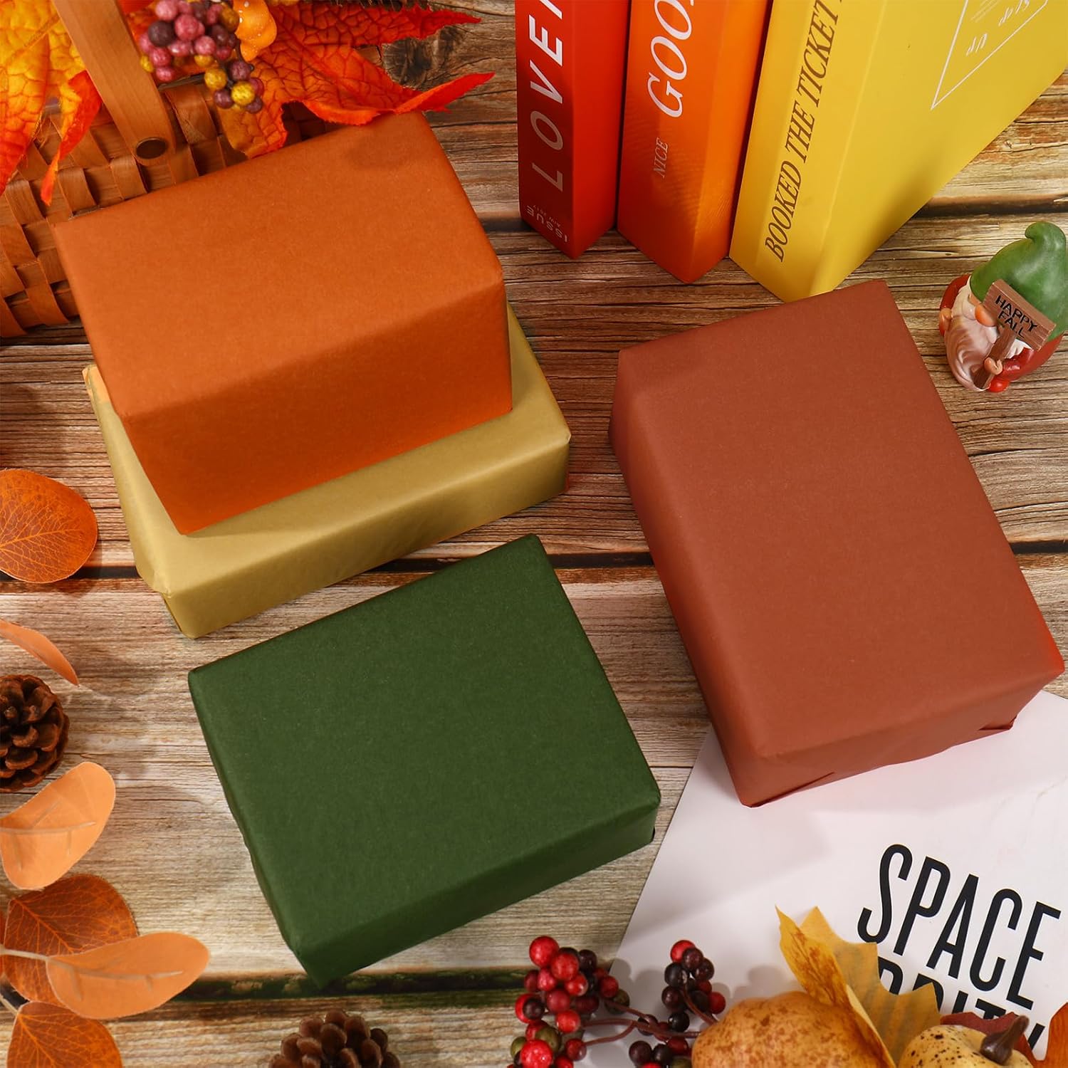 120 Sheets Boho Fall Tissue Paper 6 Colors Sage Green Orange Brown Wrapping Paper for Autumn Thanksgiving Party DIY Crafts Supplies, 14 x 20 Inch