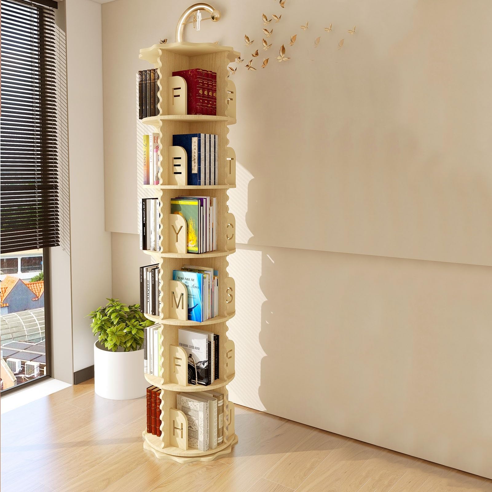 Amazon.co.jp: 回転本棚、2/3/4/5/6段木製CDラック、床置き回転本棚