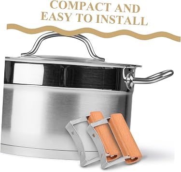 GLEAVI 2pcs Wooden Pot Handles Side Replacement for Kitchen Cookware, Antiscald Multifunctional Wood and Iron Pan Handle Accessories for Saucepan and Pressure Cooker
