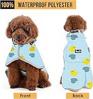 Vista 3 de SlowTon Chubasquero para perros, chaqueta de lluvia ajustable para perros con capucha transparente de doble capa, poncho impermeable con tiras