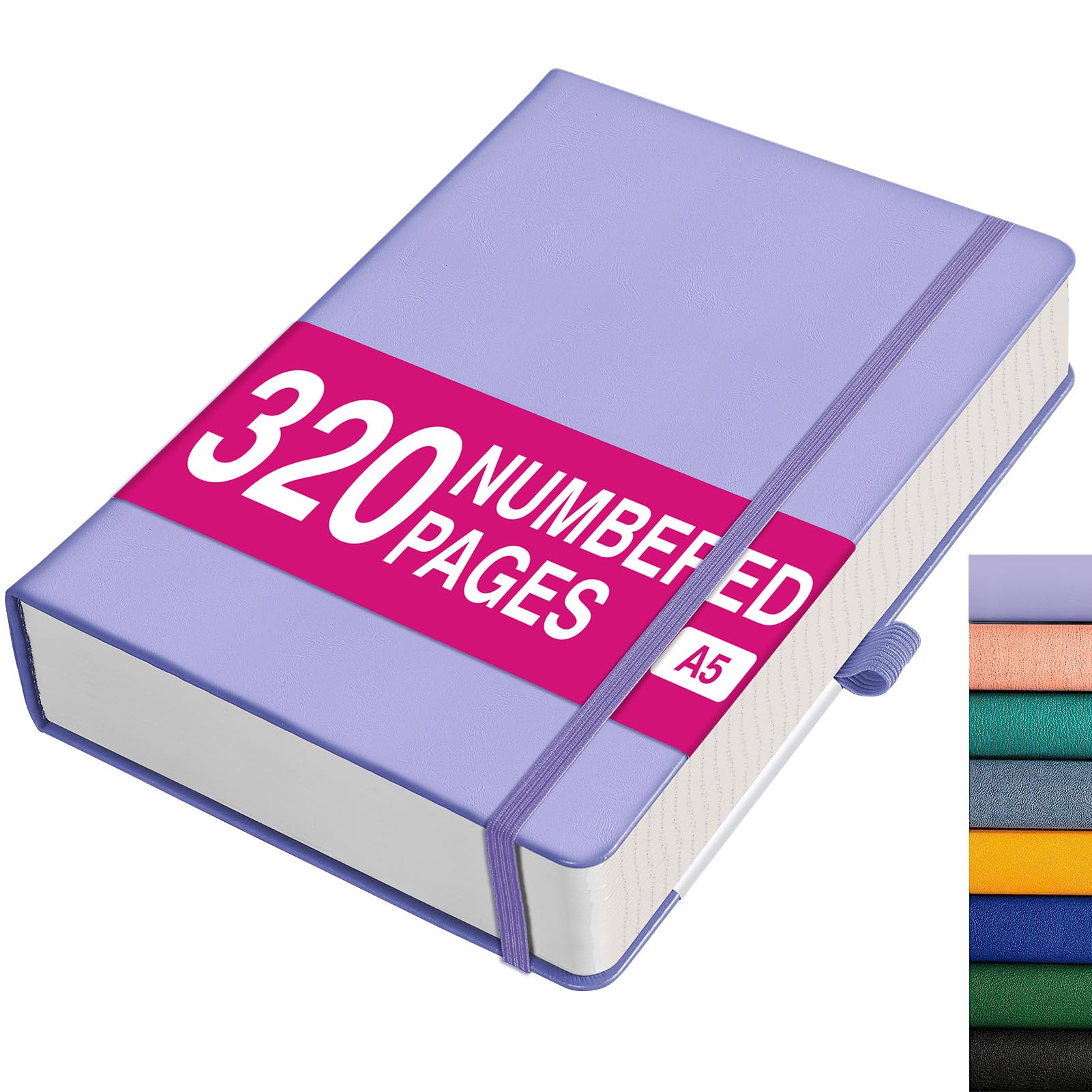 RETTACY Notebook A5, Lined Journal Notebook with 320 Numbered Pages - Leather Hardcover Notepad, 100gsm Thick Paper, Writing Journal for Women Men Work Office School, 14.5 x 21cm, Light Purple โ image 1