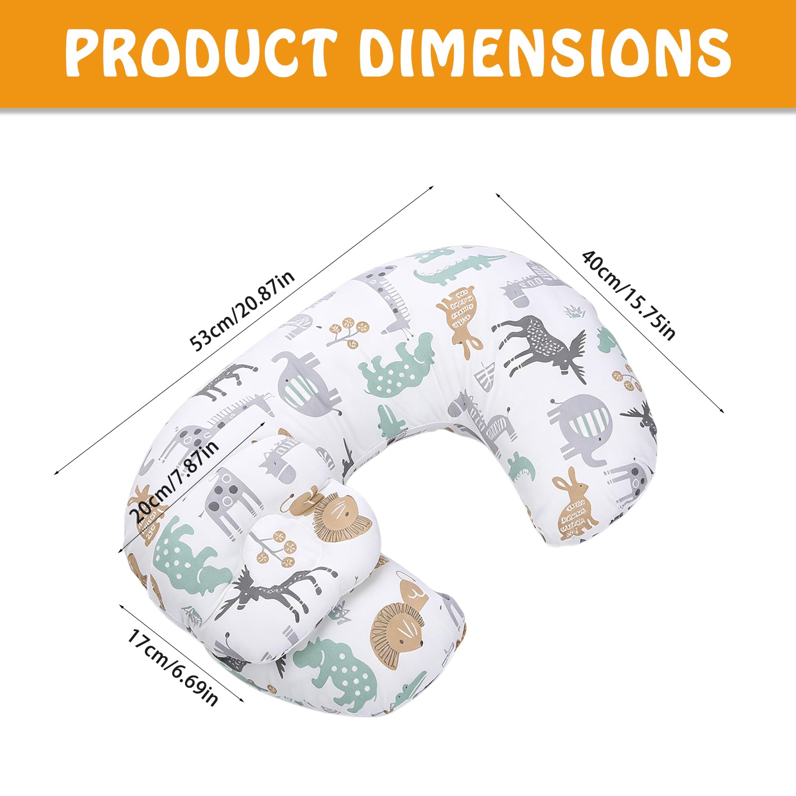 BORDEAG Petit coussin d'allaitement pour nouveau-né, 53 x 40 cm, petit coussin d'allaitement avec housse, coussin d'allaitement pour l'allaitement et le soin de bébé, motif parc animalier