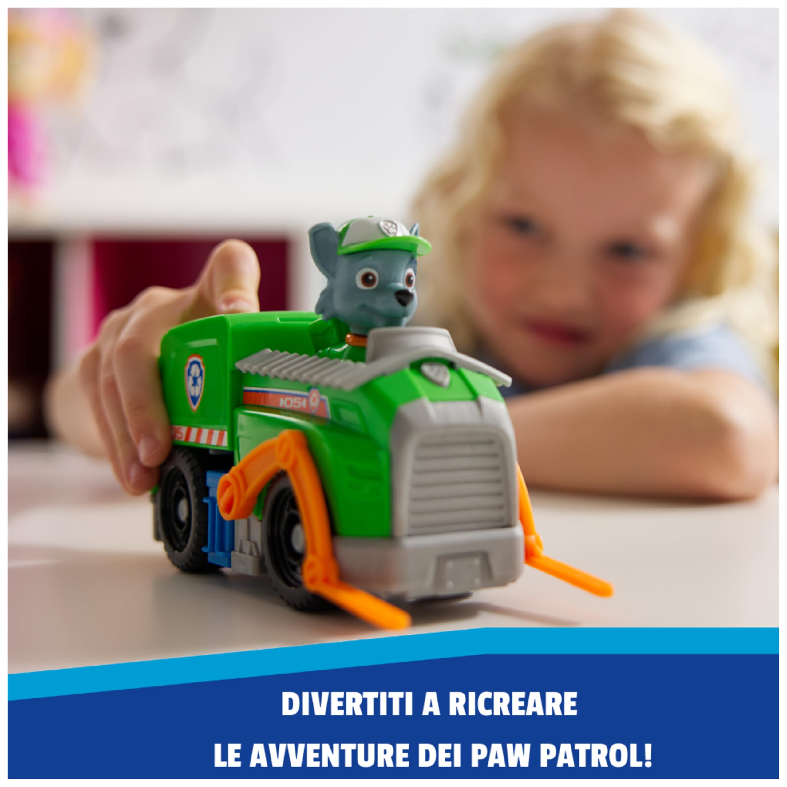 Paw Patrol, Camion per la Raccolta di Rifiuti di Rocky, Veicolo e Personaggio Rocky, Giochi Bambini, 3+ Anni