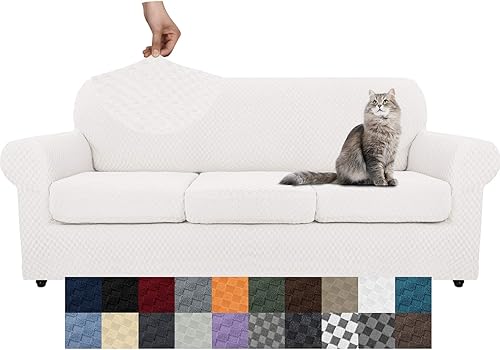 Miniatura 65 de YEMYHOM Últimas Fundas de Sofá a Cuadros de 4 Piezas para Sofá de 3 Cojines Extra Grande de Alta Elasticidad Engrosada Funda de Sofá para Perros