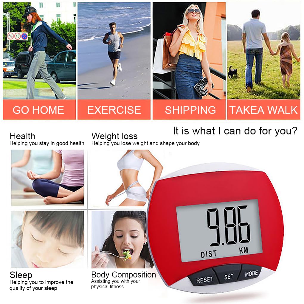 Elektroniczny licznik kroków z wyświetlaczem LCD liczenie kalorii mały cyfrowy krokomierz fitness jogging piesze wędrówki na świeżym powietrzu czerwony