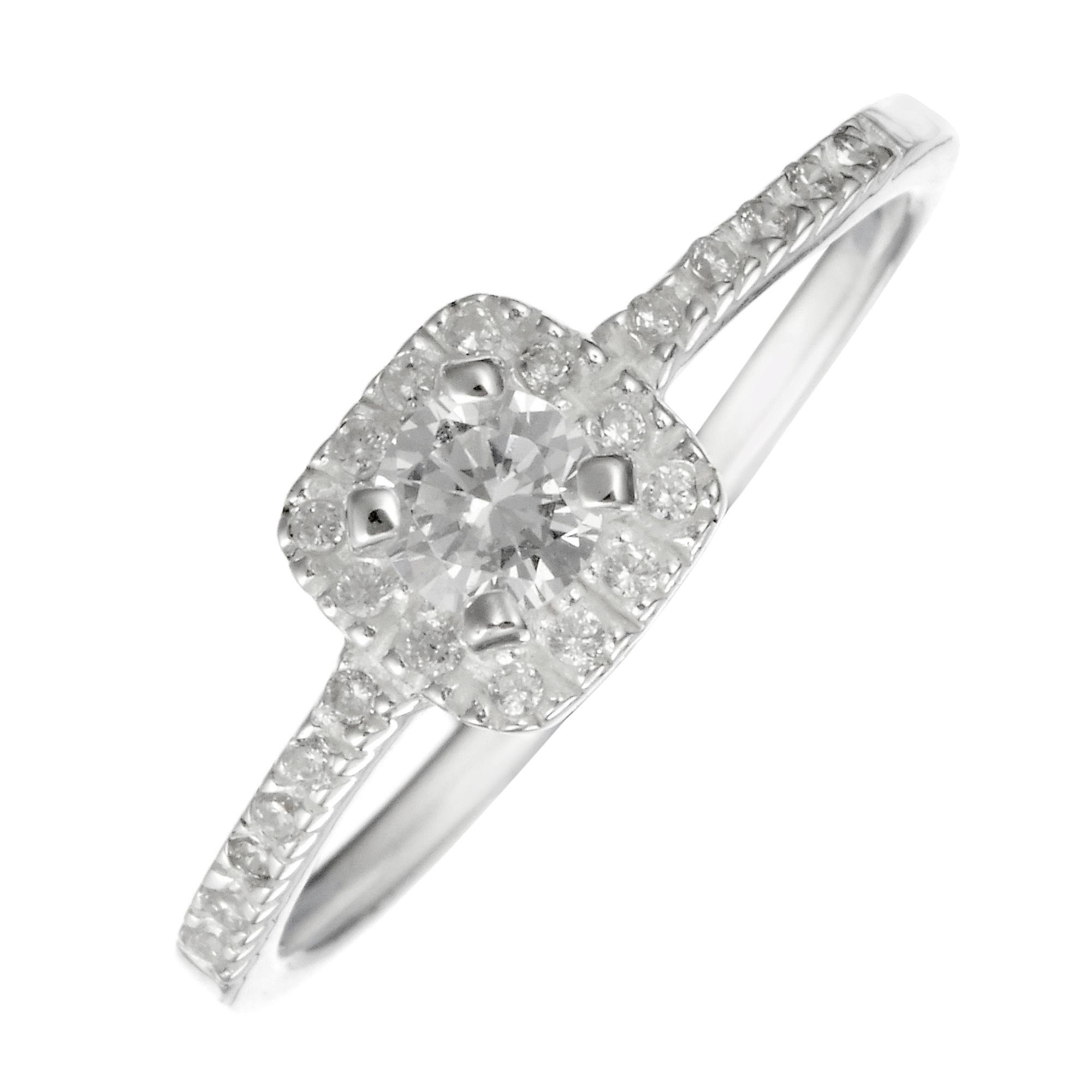 Silverly Anillo de Compromiso de Plata de Ley con Halo Cuadrado de Circonia y Banda Pavé de Circonitas Cúbicas | Joya Elegante para Aniversario o Boda | Anillo de Promesa Clásico