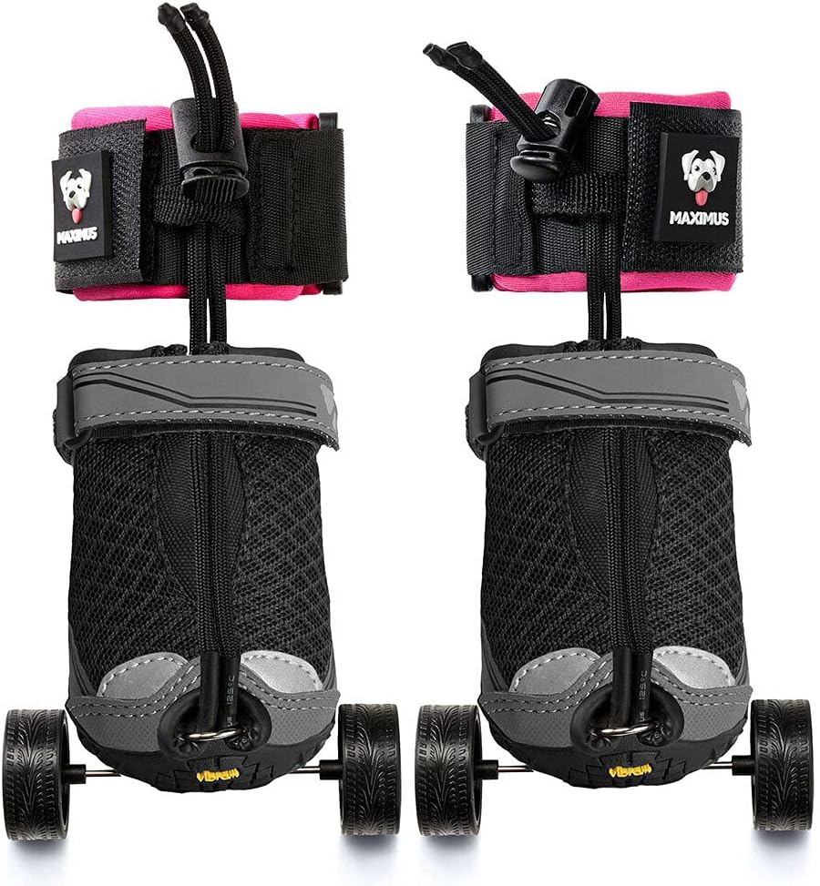 Maximus Dog Roller Skates Boot Wheelchair Accessory to Protect Paws from Knuckling, Dragging (Pair) (Pink - 2 in.)
