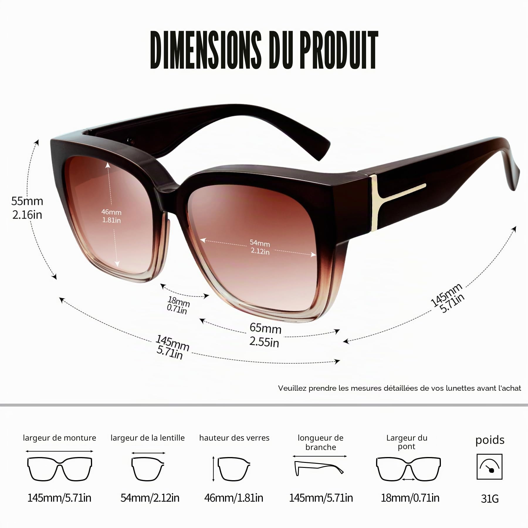 KANASTAL 2 Paires Surlunettes de Soleil Polarisées Femme Homme UV400 Sur Lunettes de Soleil Oversize Carrées Unisexe Tendance pour la Conduite Voyage