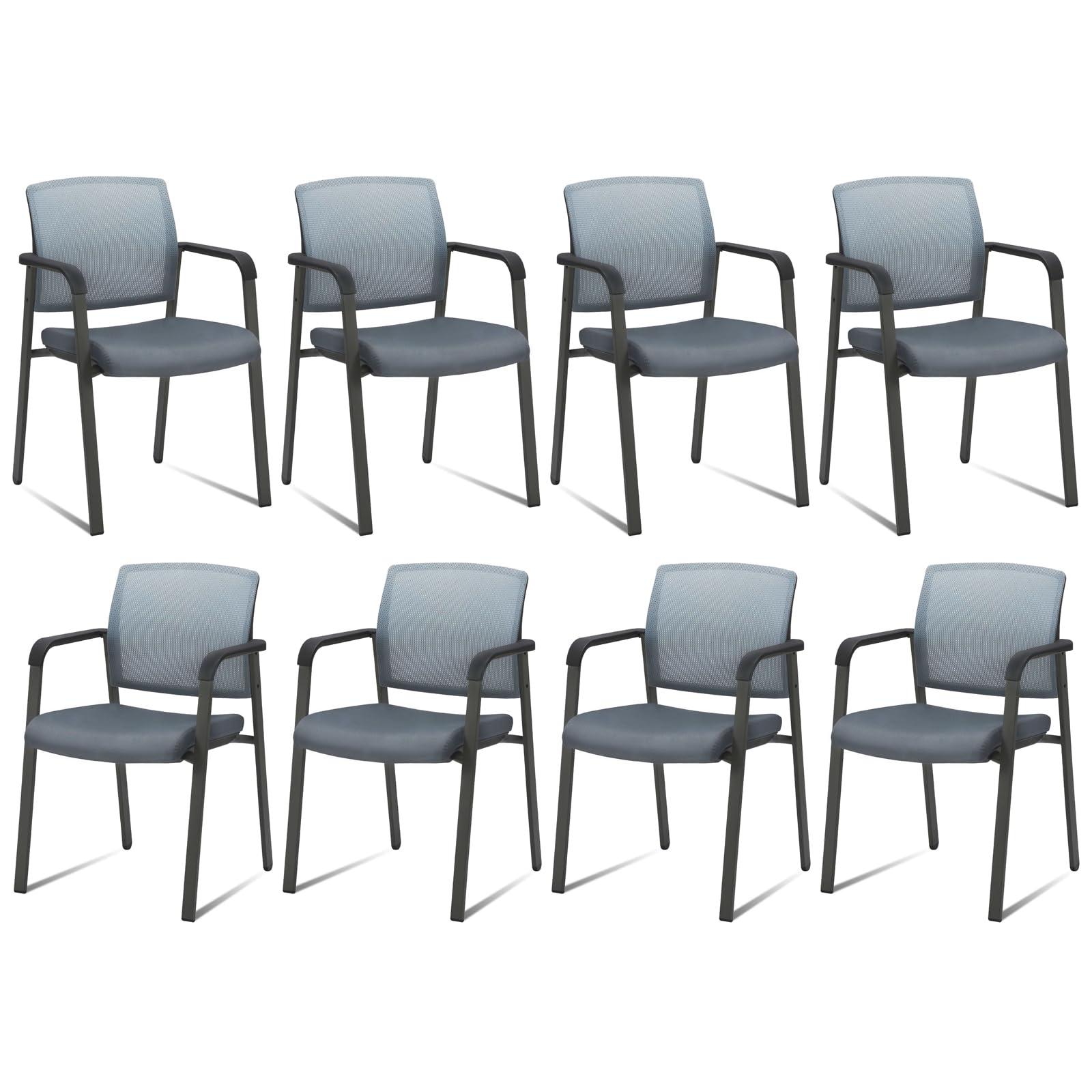 CLATINA No Wheels Conference Room Chairs Set of 8, Stackable Office Guest Reception Chair with Armrests, Mesh Back Waiting Room Stool for Office,