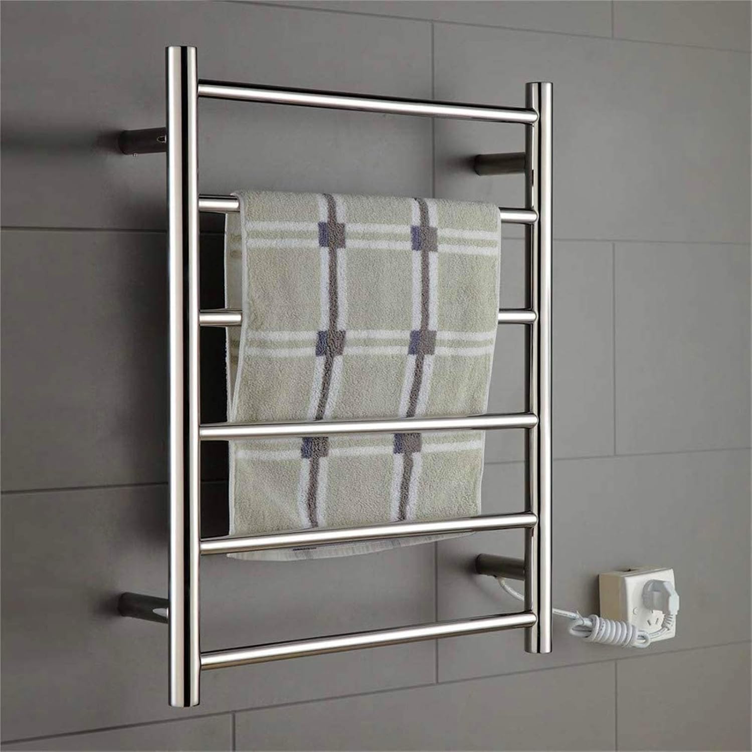 Bathroom Wall heaterTowel WarmerTowel Drying Rack, HeatedTowel Rack Wall-Mounted Bathroom Radiator 6 Heating Rods 304 Stainless Steel Electric HeatedTowel Rail (Concealed Wiring