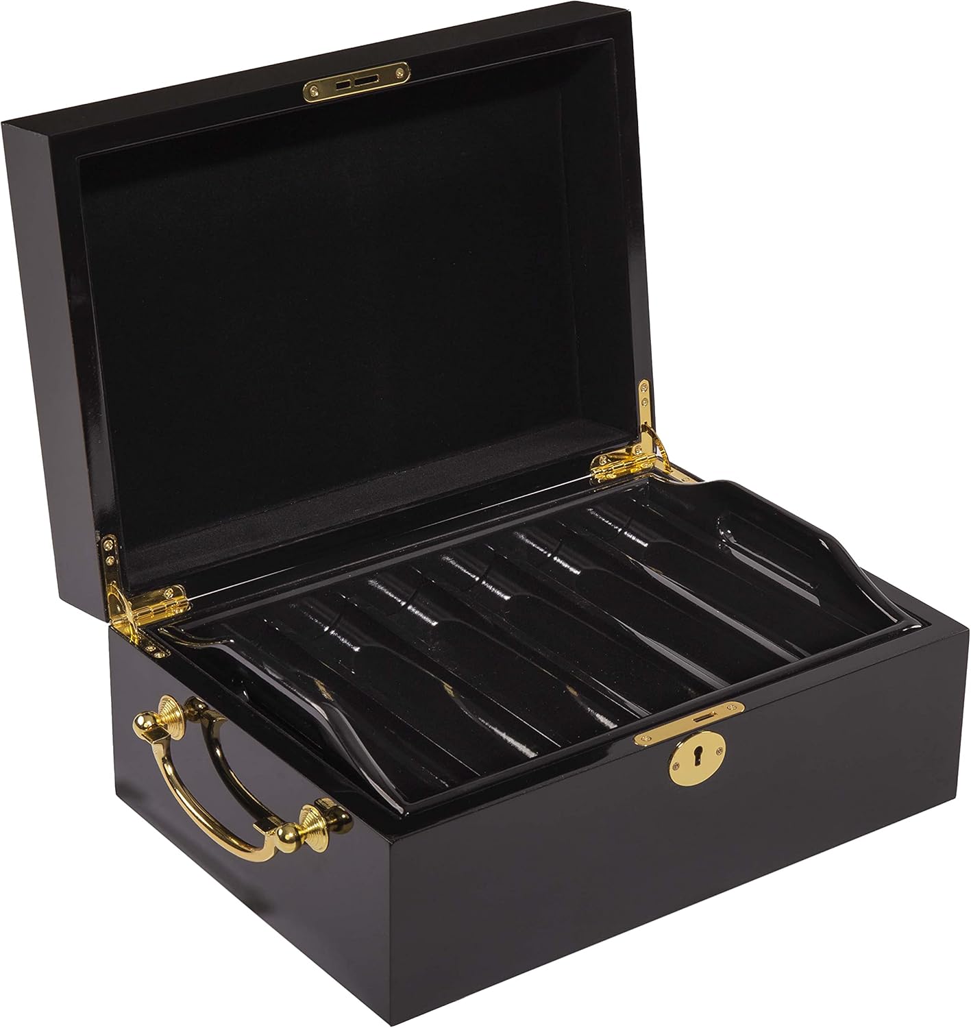 500-count Black Mahogany Wood Poker Chip Case - Locking, Key Included
