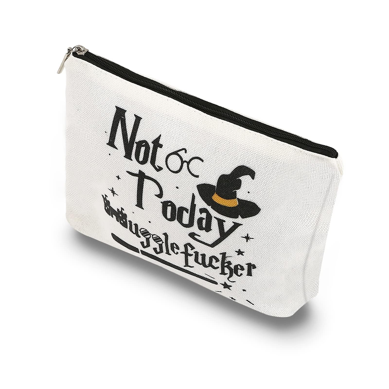 JRAIYBZCosmetic Bag,Wizard Gift Travel Pouch Makeup Bag for Women,Makeup Zipper Canvas Bag,Funny Makeup Bag, Cosmetic Make Up Bag Gift For Wizard Lover, Magic Fans (Not today), white