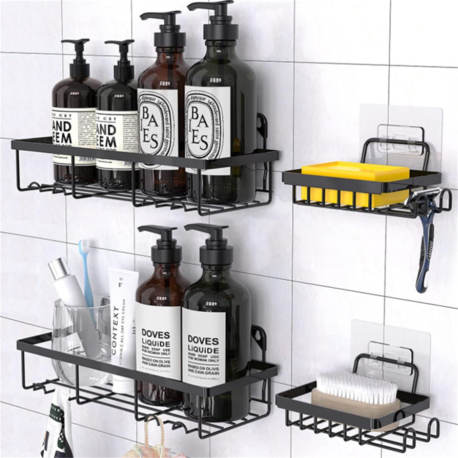Shower Caddy 4 Pack Adhesive Shower Organizer for Bathroom Storage Home Decor Kitchen No Drilling Large Capacity Shower