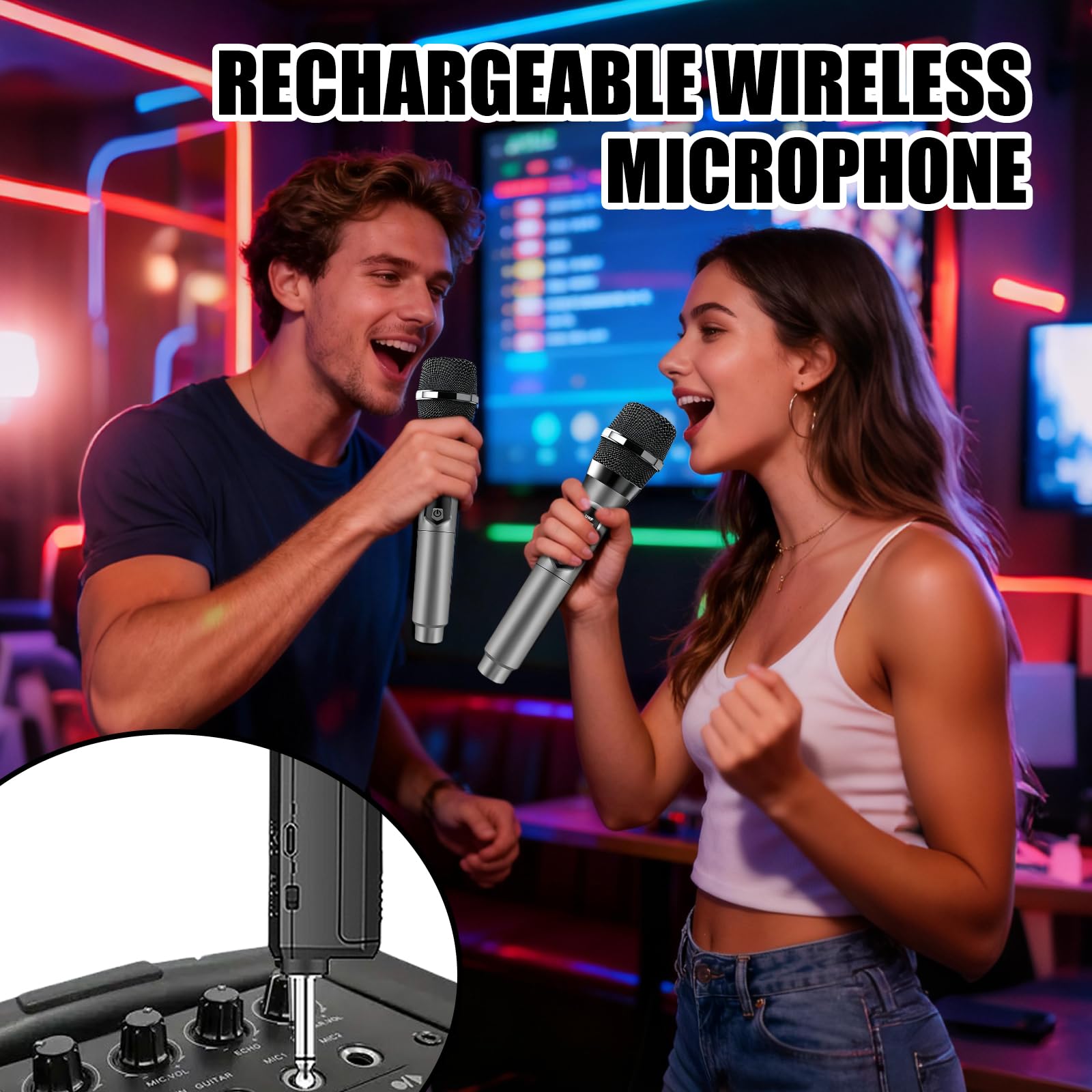 Micrófono inalámbrico, micrófono de karaoke, micrófono dual inalámbrico, micrófono inalámbrico recargable, juego de micrófono inalámbrico para cantar karaoke, boda, Dj, fiesta, discurso, iglesia