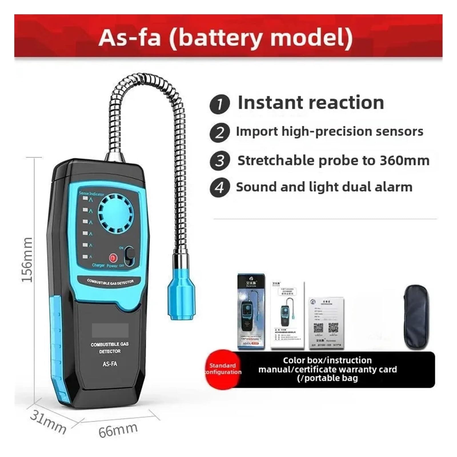 Détecteur de gaz, Détecteur de gaz Combustible AS-FA, détecteur d'alarme, Fuite Naturel, analyseur Portable