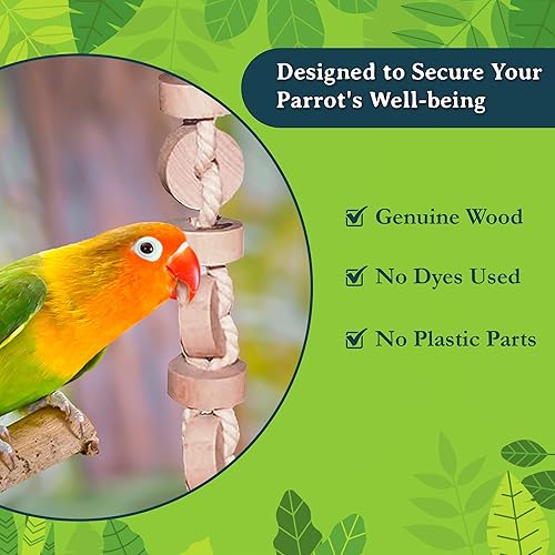 Miniatura 4 de SunGrow Juguete masticable de madera de perico, galletas de madera colgantes para picar y masticar, ideal para loros, guacamayos, grises africanos y