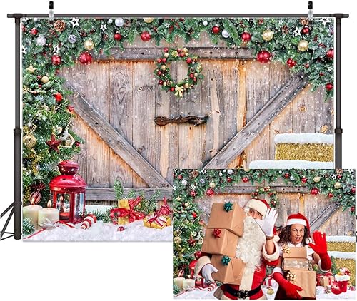 AIIKES Telón de fondo de Navidad de 10 x 8 pies, tablones de madera de Navidad, telón de fondo de Navidad, regalo de árbol de Navidad, telón de