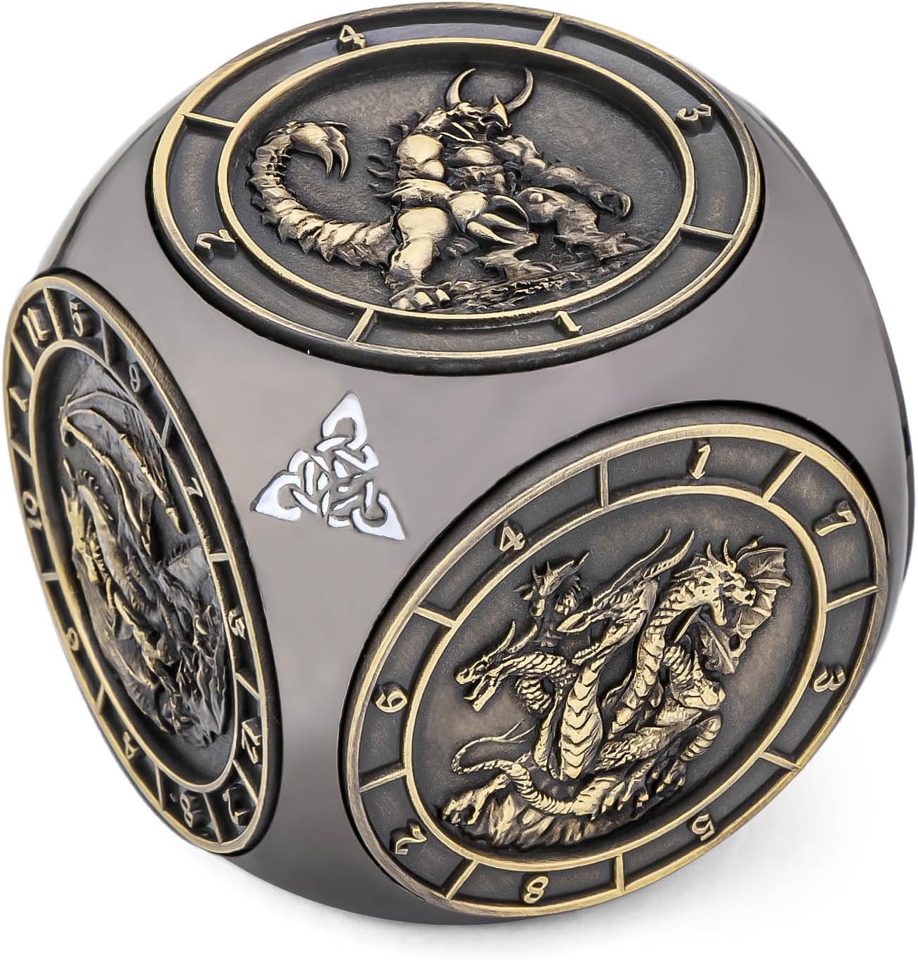 KERWELLSI 7 in 1 DND Dice Set D&D, Polyhedral Metal Spinner Dice, 3D Relief D and D Role Playing Dice with Gift Box (Black and Bronze)