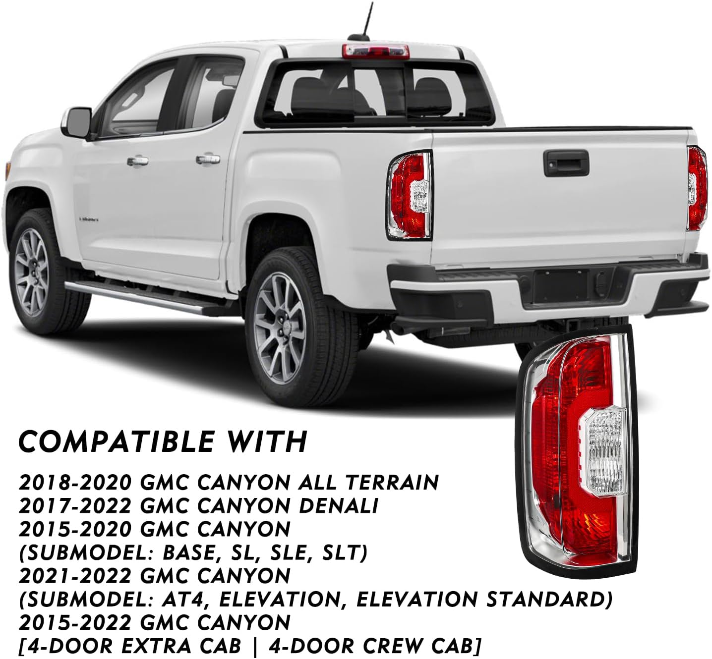 Tail Light Assembly For 2015-2022 GMC Canyon Outer Rear Taillight Assembly Replacement Brake Tail Lamp Left Driver Side Wiring Harness and Bulbs Included