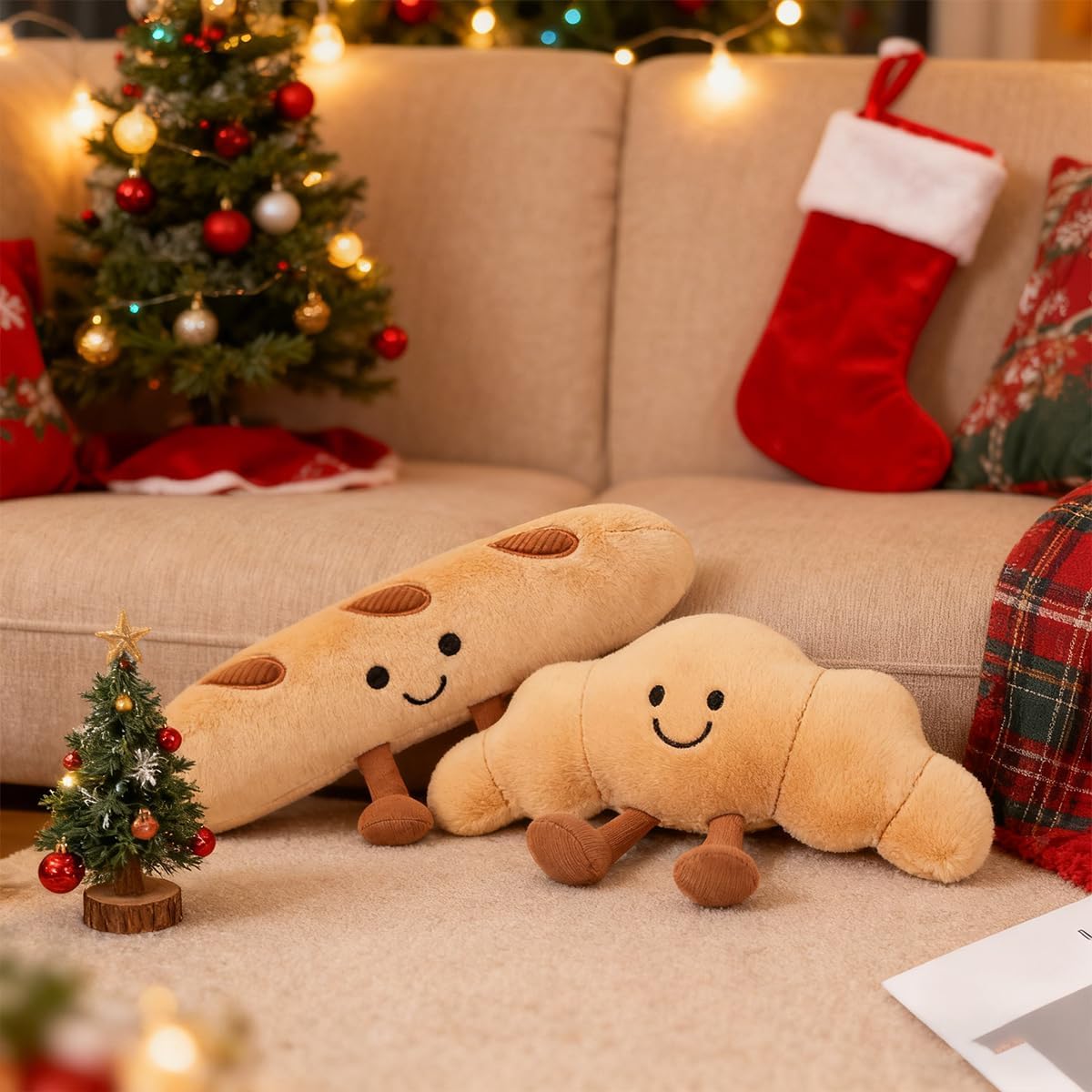 Croissant Plush Pillow，10" Funny Food Plushies，Soft Food Stuffed Animals Kawaii Birthday Gifts for Teen Boys