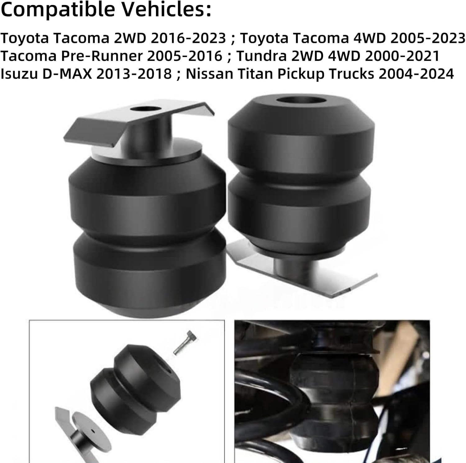 TORTUN4 2Pcs Rubber Cushion Suspension Kit Replacement for Toyota Tacoma 2005-2023, Tacoma Pre-Runner 2005-2016, Tundra 2000-2021, Isuzu D-MAX 2013-2018, Nissan Titan 2004-2024