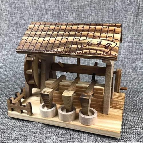 Miniatura 7 de Modelo de casa de rueda de agua de madera, figura de molino de agua antiguo chino, modelo decorativo, mesa de escritorio, figura de exhibición para