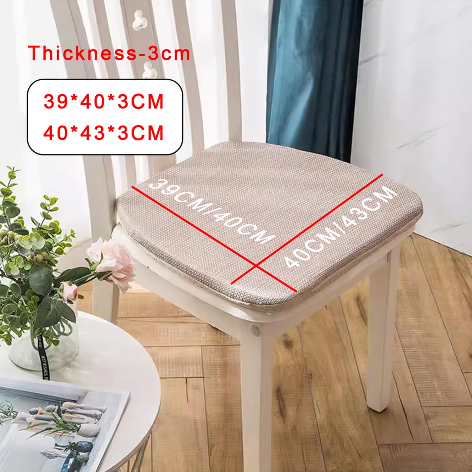 Set di 4 cuscini per sedia da pranzo, con laccetti, lavabile, rimovibile, in spugna, per cucina, giardino, ufficio, antiscivolo (39 x 40 x 3 cm, blu)