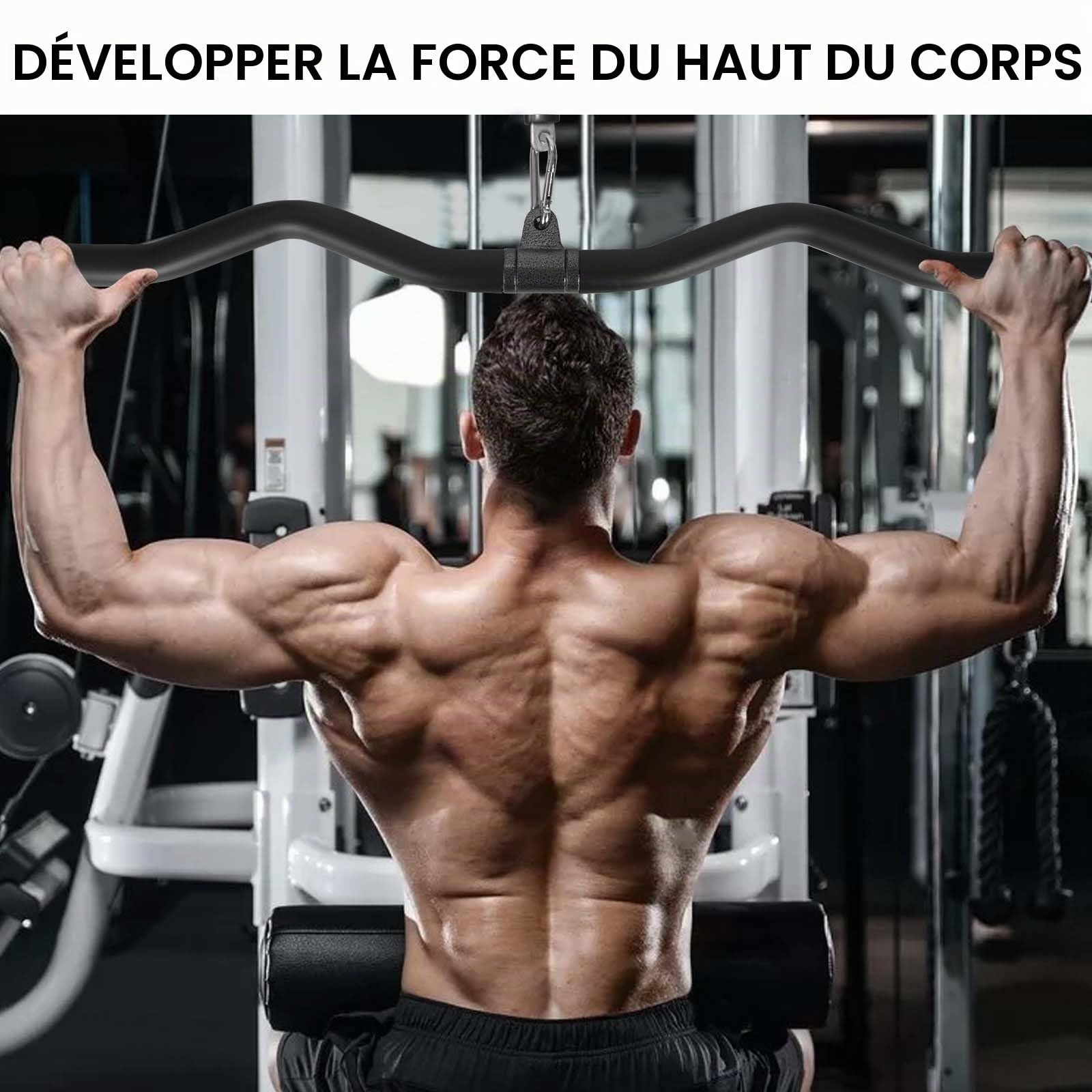 Barre de Tirage Triceps et Biceps, Barre Lat Pulldown 80 cm Noire, Lat Pulldown Bar pour Maison, la Salle de Sport, le Crossfit, la Musculation