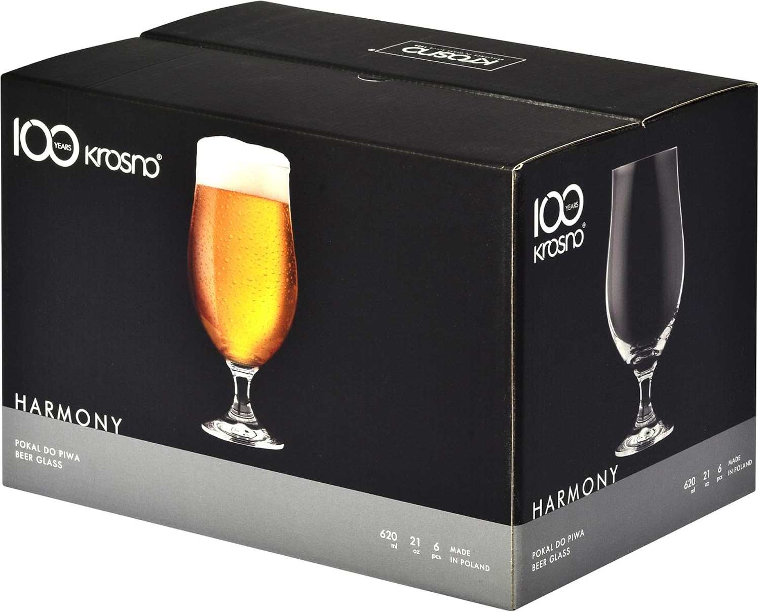 Krosno Lager Beer Glasses | Set of 6 | 16.9 oz | Harmony Collection | Perfect for Home, Restaurants and Pubs | Dishwasher Safe | Lead-Free Crystal Glass