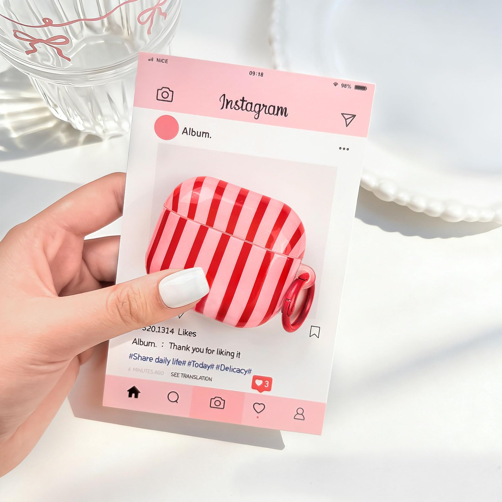 Compatible avec Coque AirPods 4 Génération avec Kit Nettoyage, Étui Housse Mignon Fashion Rayures Motif Esthétique Stripes Design, Antichoc Porte - Clés Couvercle Soft Etui - Rouge
