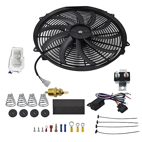 munirater Ventilador eléctrico de radiador de 16 pulgadas 3000 CFM 12V Termostato Kit de relé de interruptor de cableado