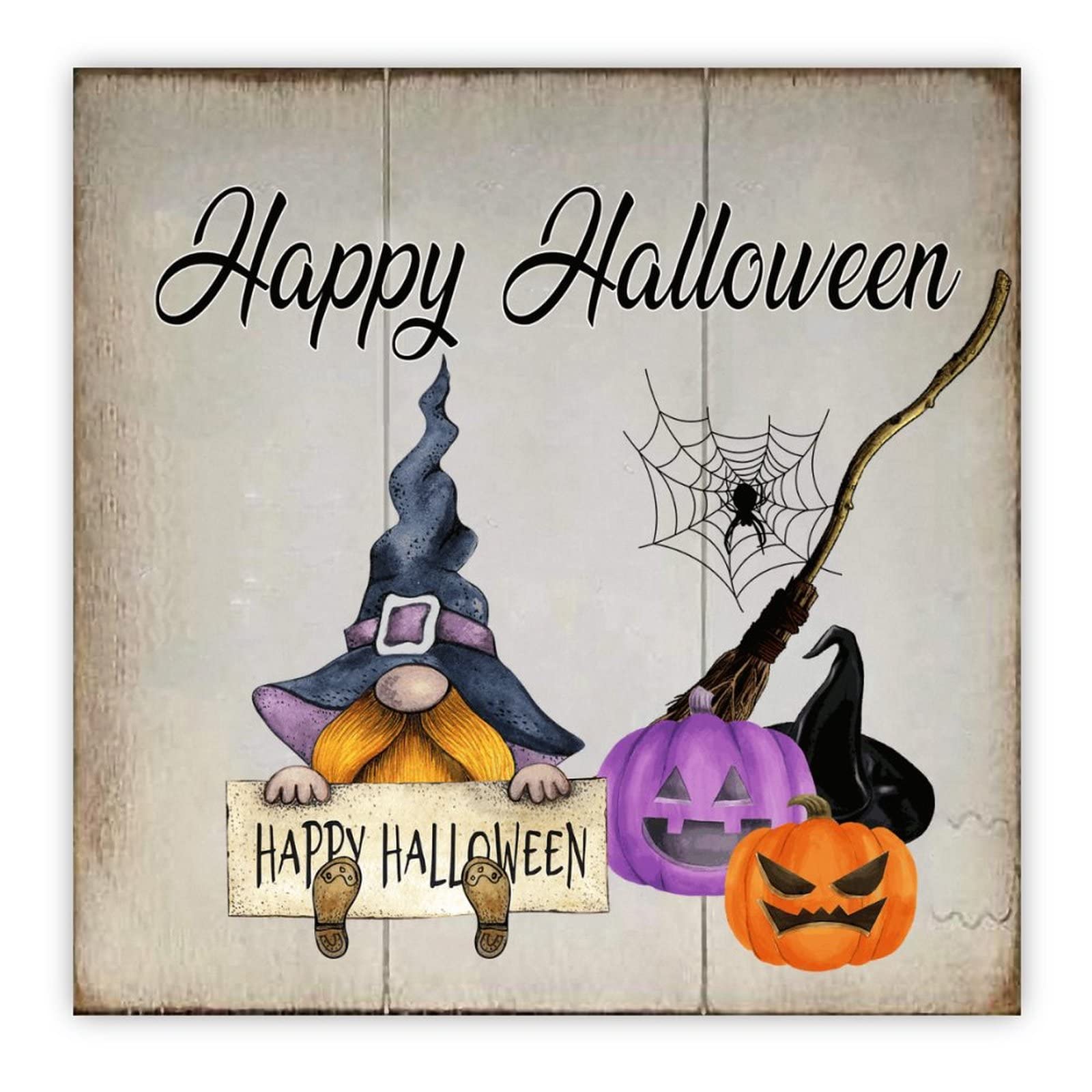 Panneau en bois Halloween nain citrouille 40cm décor chrétien salon