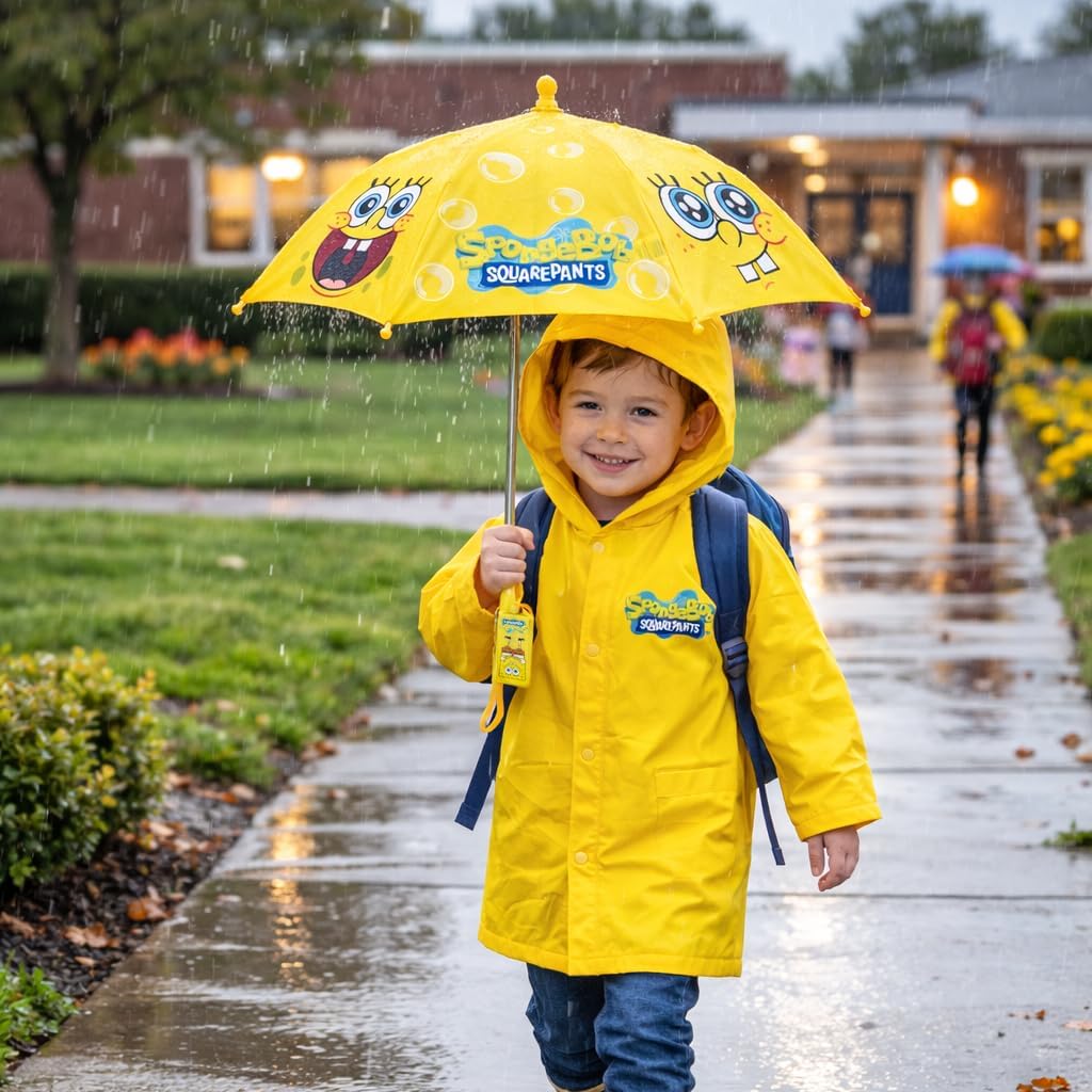 Nickelodeon Kids Umbrella & Raincoat Set for Kids, SpongeBob Paw Patrol, Umbrellas for Kids, Boys Raincoat, Umbrella Girls