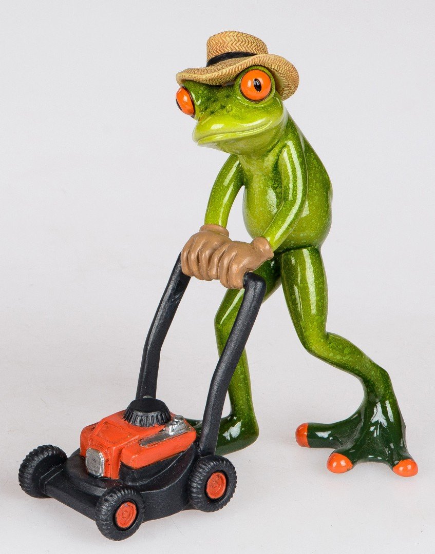Formano decorative hand-painted frog gardener with lawnmower