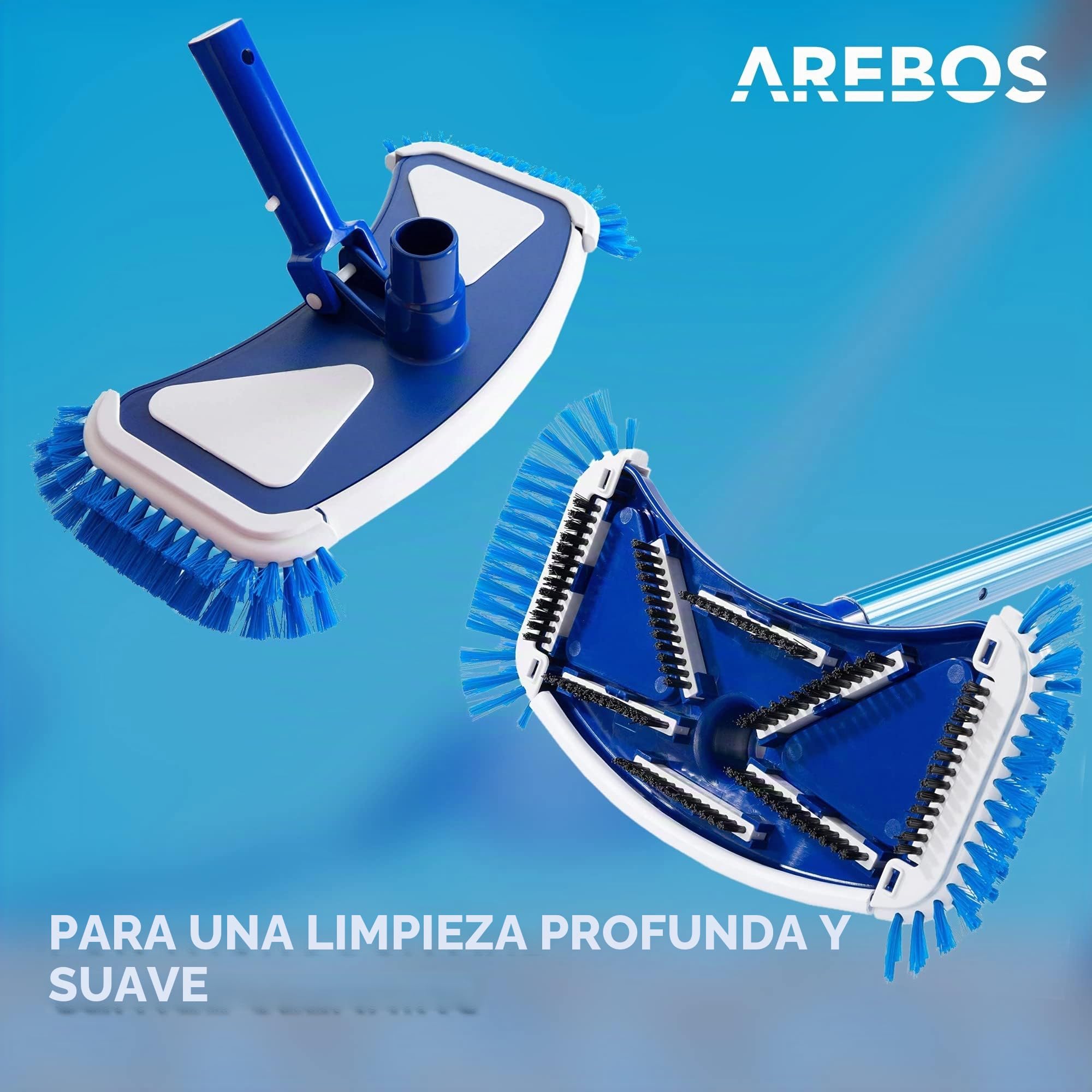 Arebos Cepillo de Piscina | Limpiador de Piscinas | Cepillo de succión | Pértiga telescópica | Aspirador de Piscinas con Manguera | Aspirador para Fondo de Piscina | Aspirador Manual para Piscinas