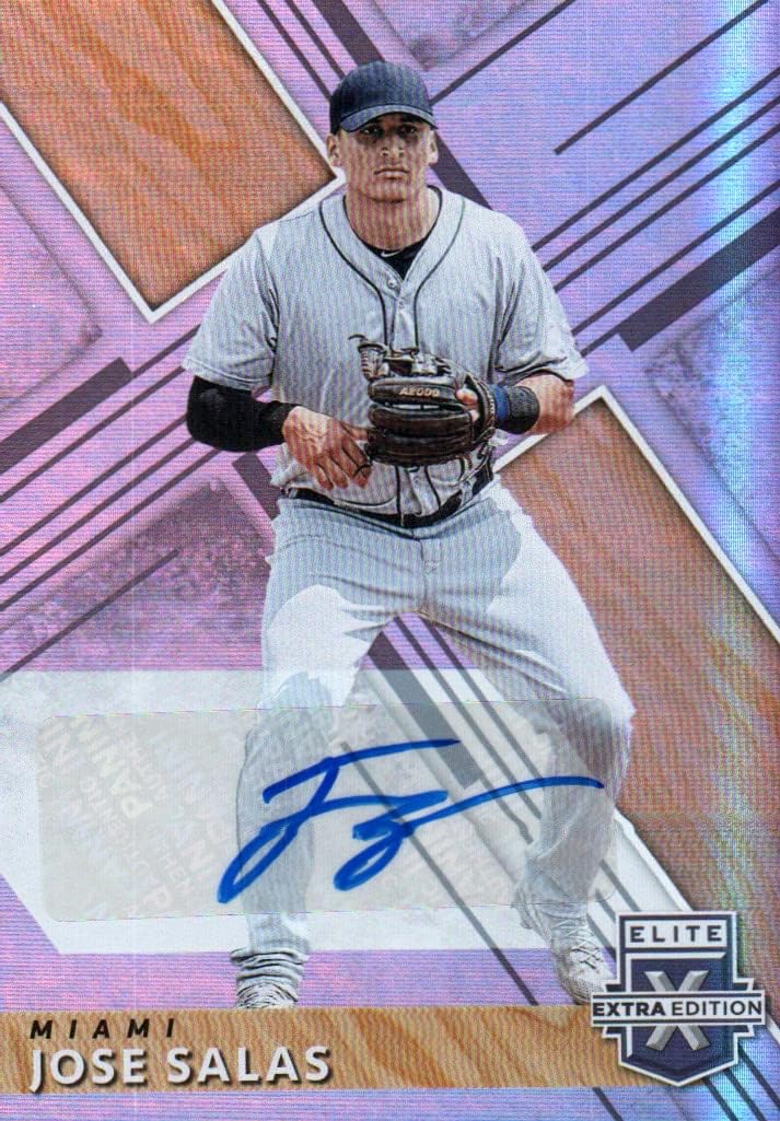 Jose Salas Autographed Collectible Baseball Card - 2019 Panini Elite Extra Edition Baseball Card #166 (Marlins) Free Shipping & Tracking