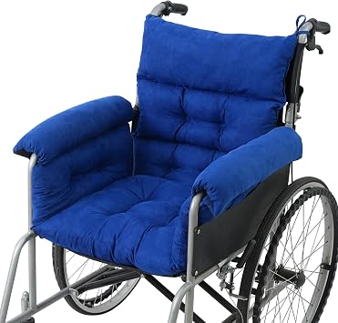 Wheelchair Cushions,Pressure Pain Relief Accessories with Armrest Covers. Supports Coccyx & Back, Non-Slip. Fits 18" Wheelchair with Full Arms, Blue.