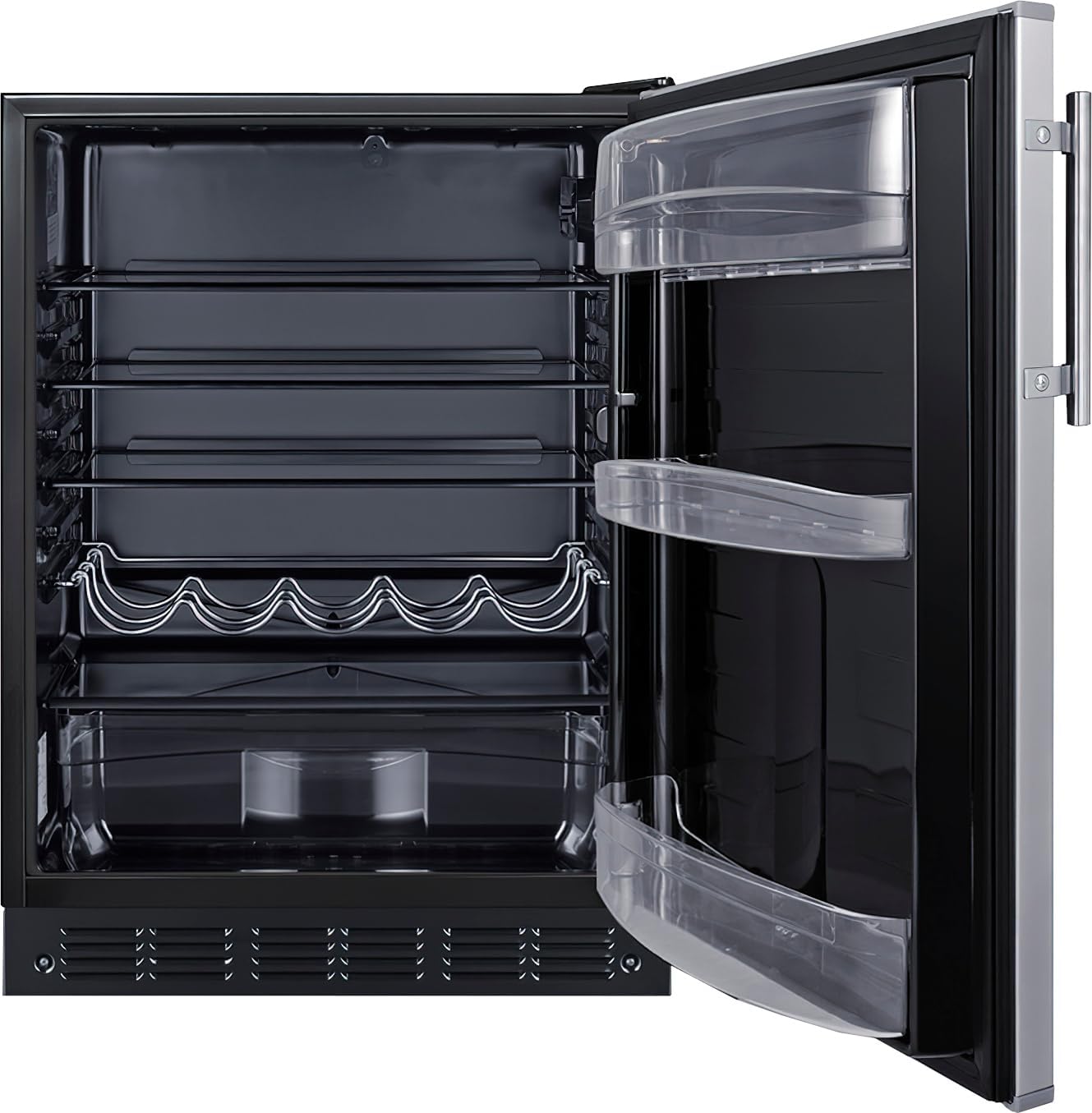 Summit FF6BK2SSADA 24” Wide ADA Under Counter Refrigerator 5.5 cu.ft. Made in Europe with Automatic Defrost Operation, Reversible Stainless-Steel Door, and Deluxe black interior (ADA Right Hand Door)