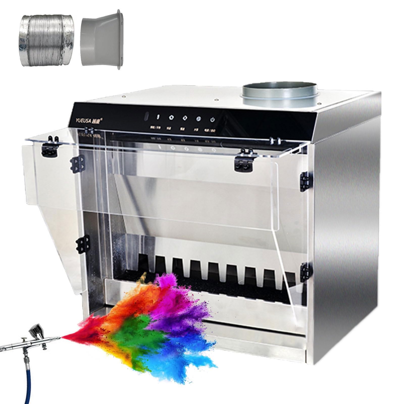 YXFAZPP Airbrush Spray Booth,Portable Hobby Airbrush Spray Booth with Water Curtain Exhausting Air Systems,3-color variable light, for Model