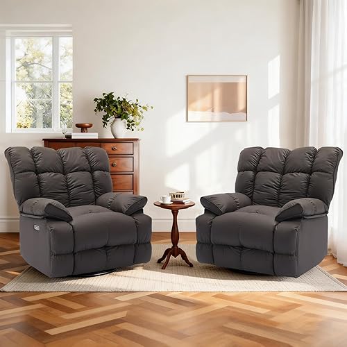 2 Pack Oversized Power Recliner Chairs, Pet Scratch Resistant Faux Leather, Modern Rocking & Swivel Single Sofa for Big and Tall with USB & Type C Charge Ports, Living Room, Bedroom, Coffee