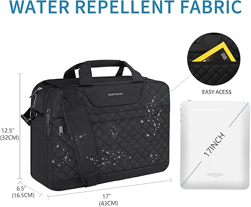 Miniatura 2 de EMPSIGN Bolsa para portátil de 17 pulgadas, maletín expandible de gran capacidad para mujeres y hombres, viajes de negocios, oficina, impermeable,