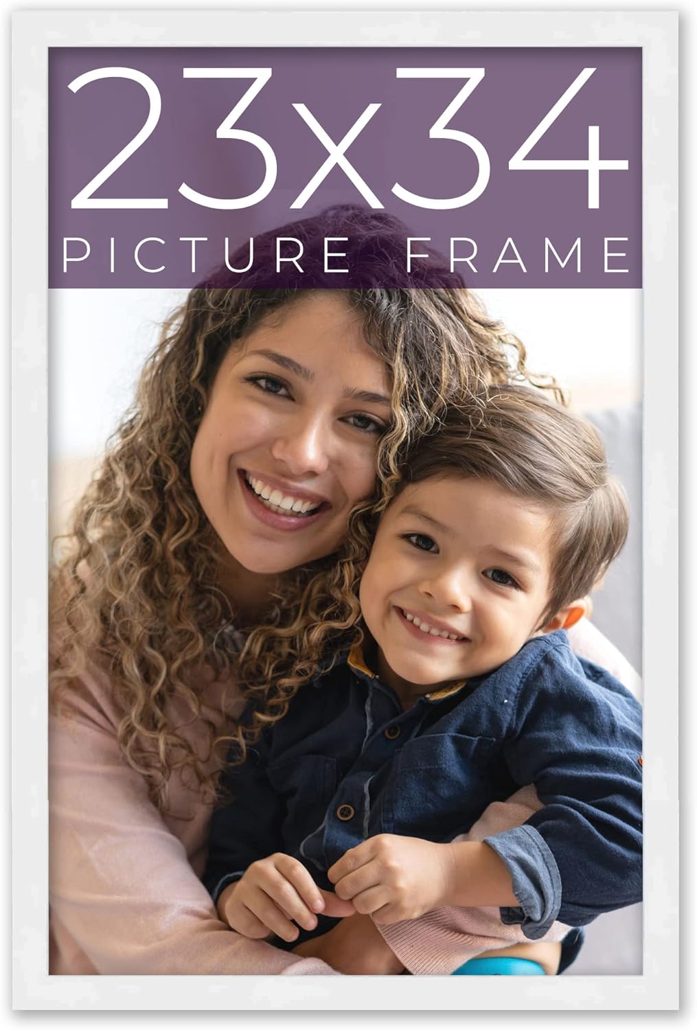 23x34 Frame White Real Wood Picture Frame Width 0.75 Inches | Interior Frame Depth 0.5 Inches | Bianca Mid Century Photo Frame Complete with UV Acrylic, Foam Board Backing & Hanging Hardware