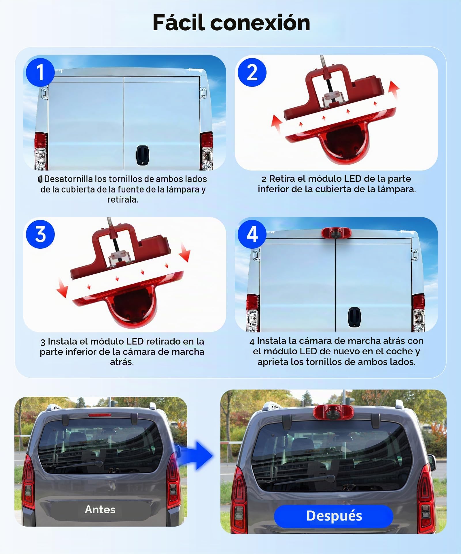 Rimoody Cámara para Tercera Luz de Freno para Renault Trafic/Opel Combo/Opel Vivaro 2001-2014, Cámara de Visión Trasera Visión Nocturna IR, Resistente al Agua IP67/Ángulo Ajustable/Línea inversa