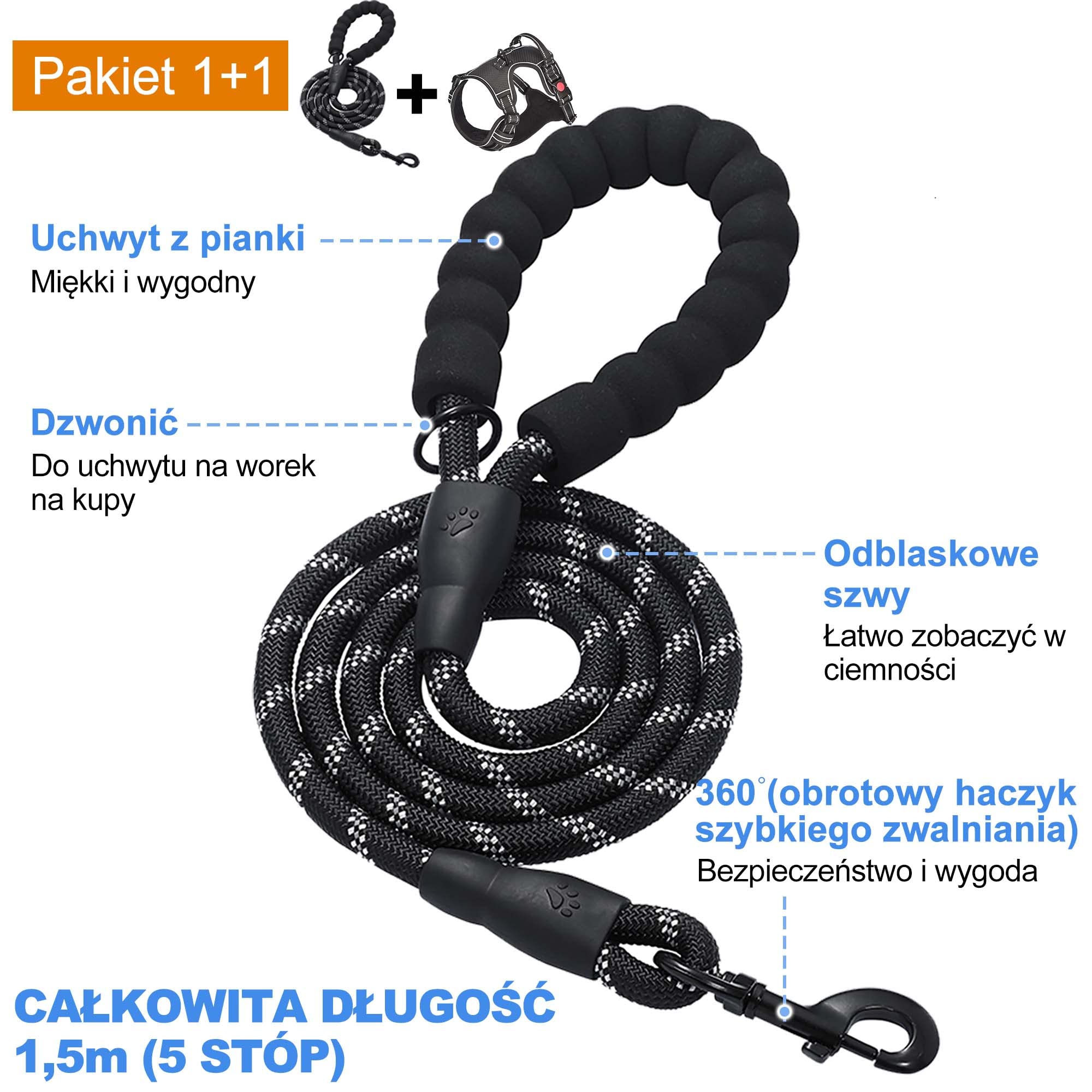 Haapaw Szelki dla Psa Bez Ciągnięcia - Regulowane, Odblaskowe, Oxford, Łatwa Kontrola, Średnie i Duże Rozmiary z Bezpłatną Wytrzymałą Smyczą